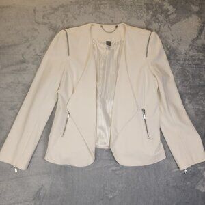 Chicos Blazer White/Ivory Silver Zipper Details Womens Size Medium 8/10